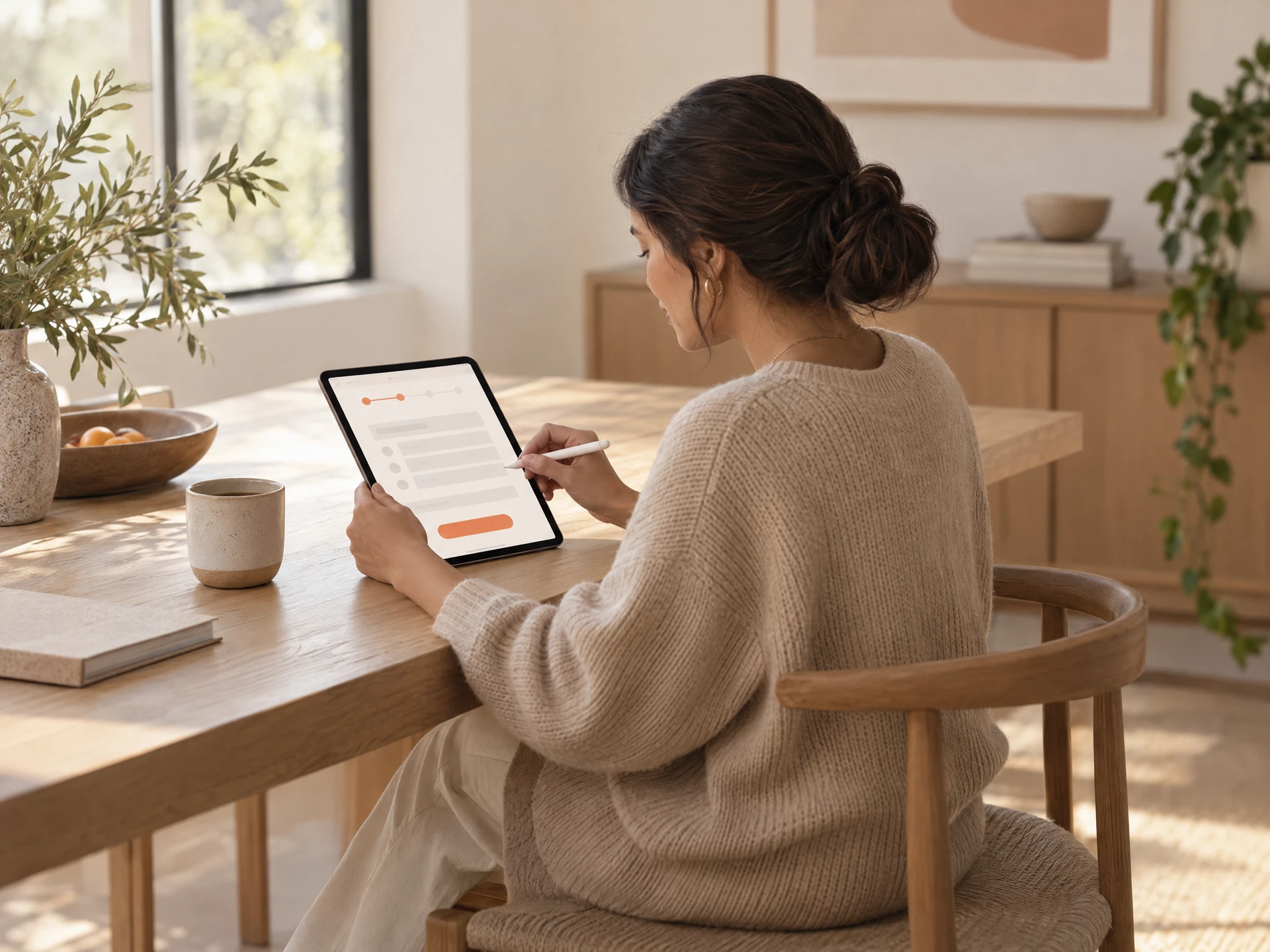 Person completing a care intake on a tablet